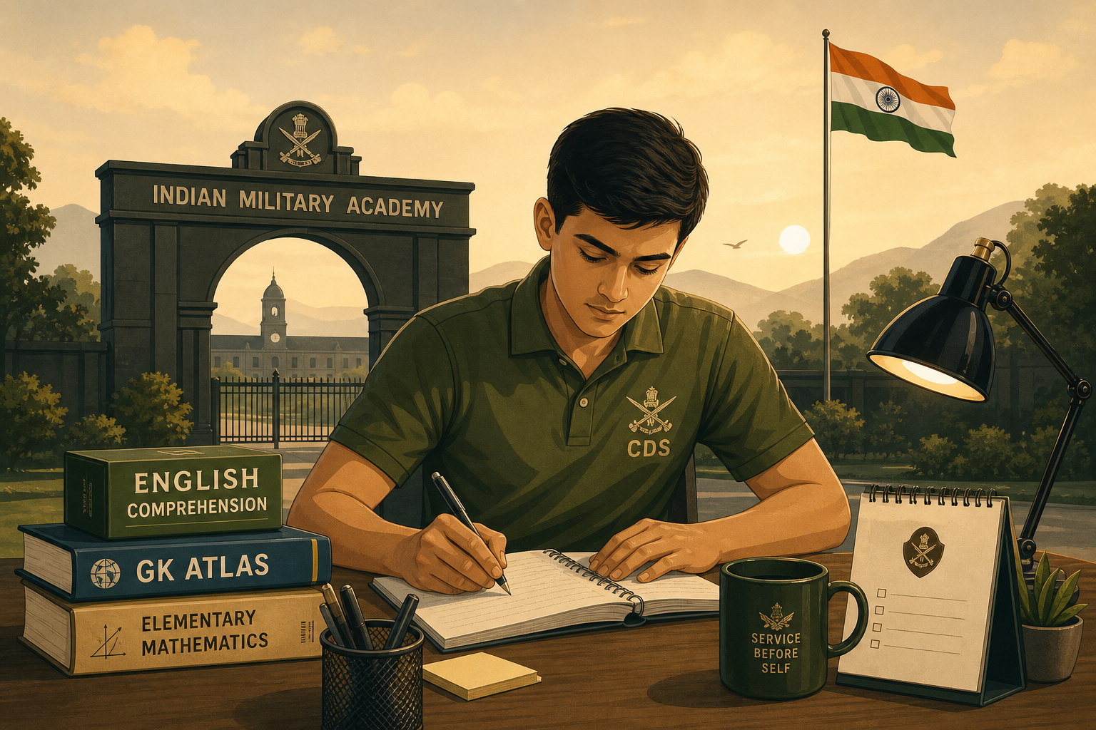 CDS written exam preparation guide — graduate aspirant studying English, GK and Elementary Maths toward IMA, INA, AFA and OTA.