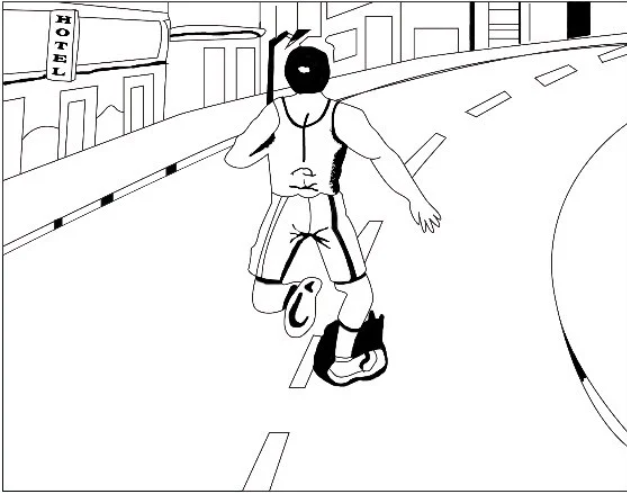 Ambiguous SSB TAT sample slide showing a young man in athletic clothes running down an empty street past a hotel building